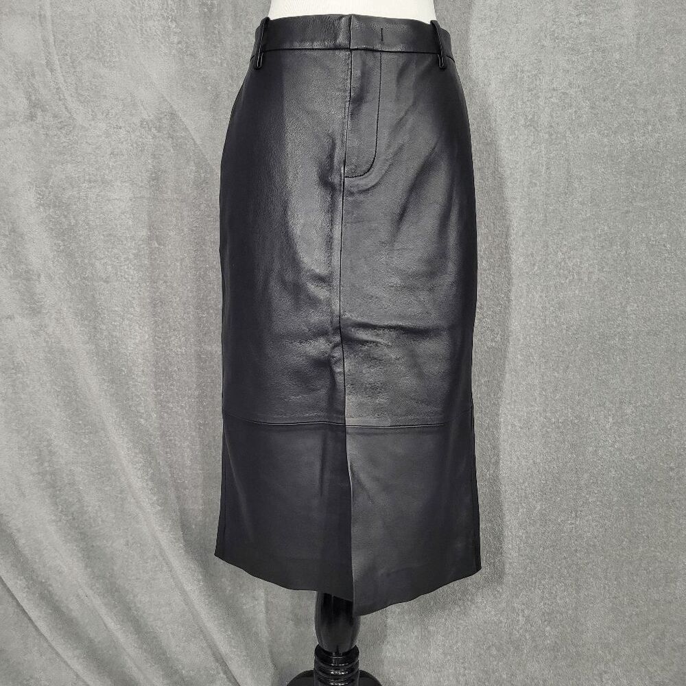 Vince Black Straight Fit Leather Midi Front Slit Skirt 4